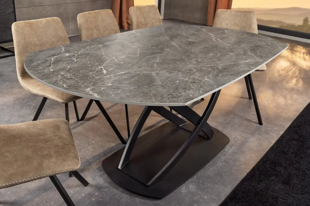 Masa extensibila din Ceramica Gri si Metal Negru L130-190xH75cm Inception