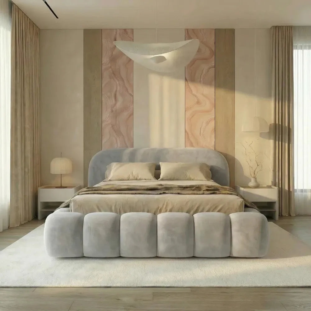 Pat tapitat cu material catifea Gri deschis 160 x 200 Orlando slim