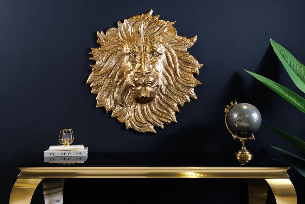 Decoratiune de perete din Metal Auriu H58xL55cm Wildlife Lion