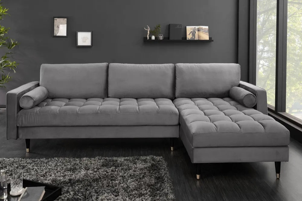 Coltar cu orientare reversibila tapitat cu Catifea Gri L260cm Cozy
