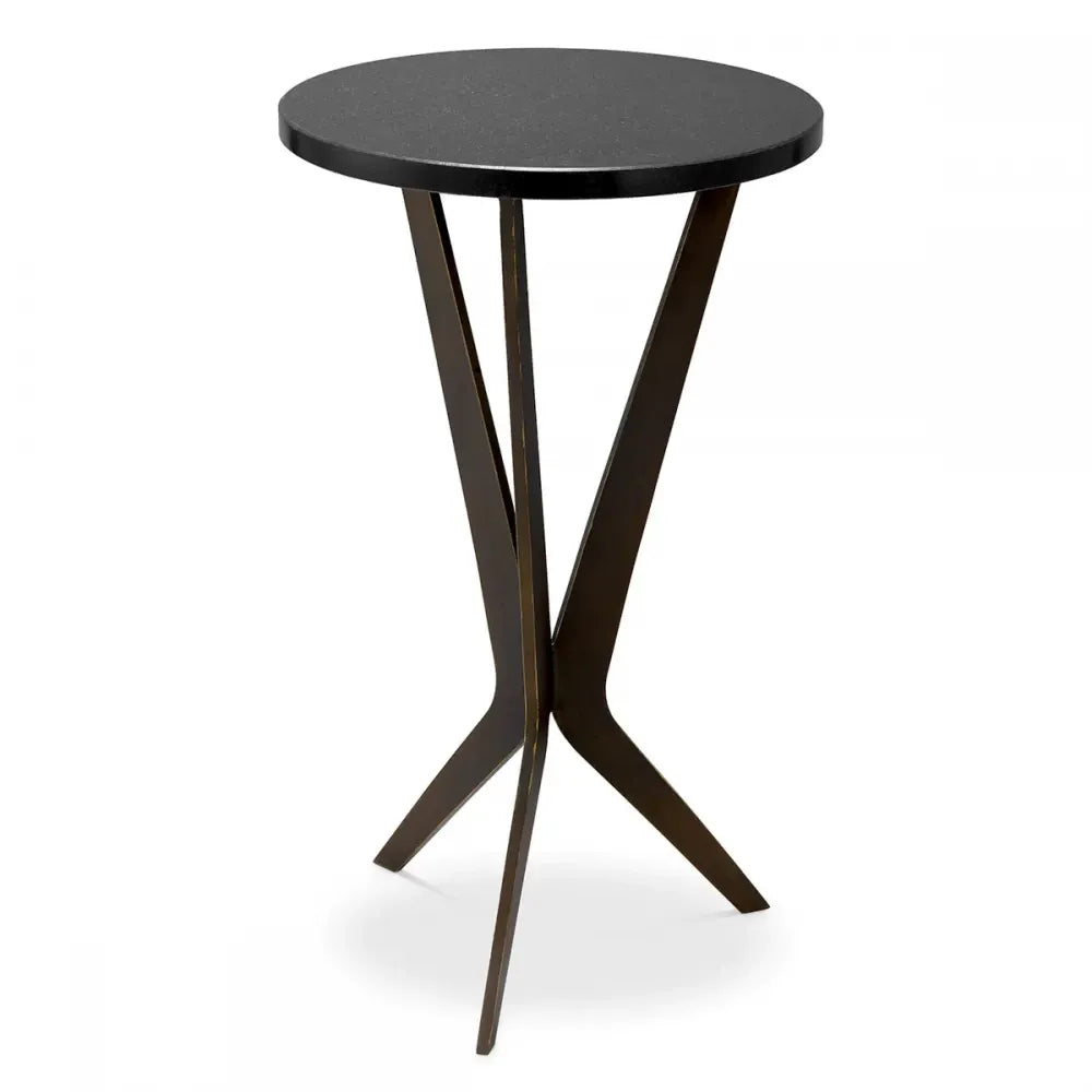 Masuta laterala Rotunda din Metal Bronz si Gratin Negru D30.5xH52cm Malone Eichholtz