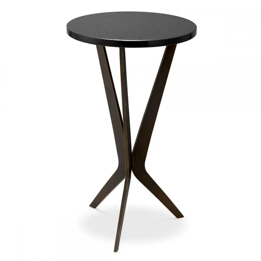 Masuta laterala Rotunda din Metal Bronz si Gratin Negru D30.5xH52cm Malone Eichholtz