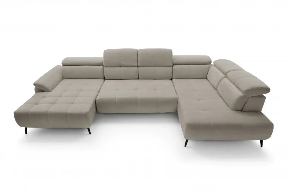 Coltar extensibil electric In forma de U  tapitat cu Chenille Bej cu lada depozitare Genova III