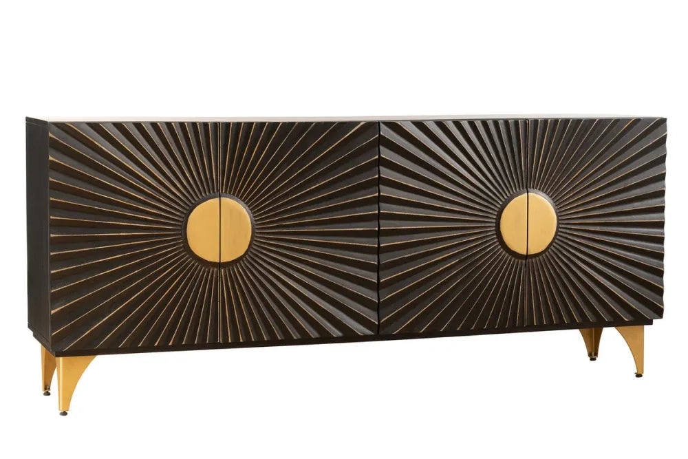 Comoda din Lemn de mango Negru/Auriu si Metal Negru L177xH75cm SOLARIS