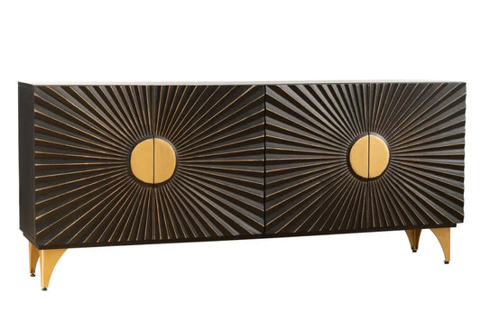Comoda din Lemn de mango Negru/Auriu si Metal Negru L177xH75cm SOLARIS