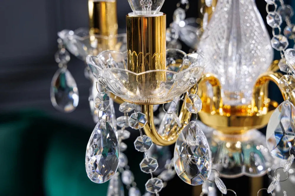 Candelabru din Metal Auriu si Acrilic Transparent D30xH40cm DIAMONDS