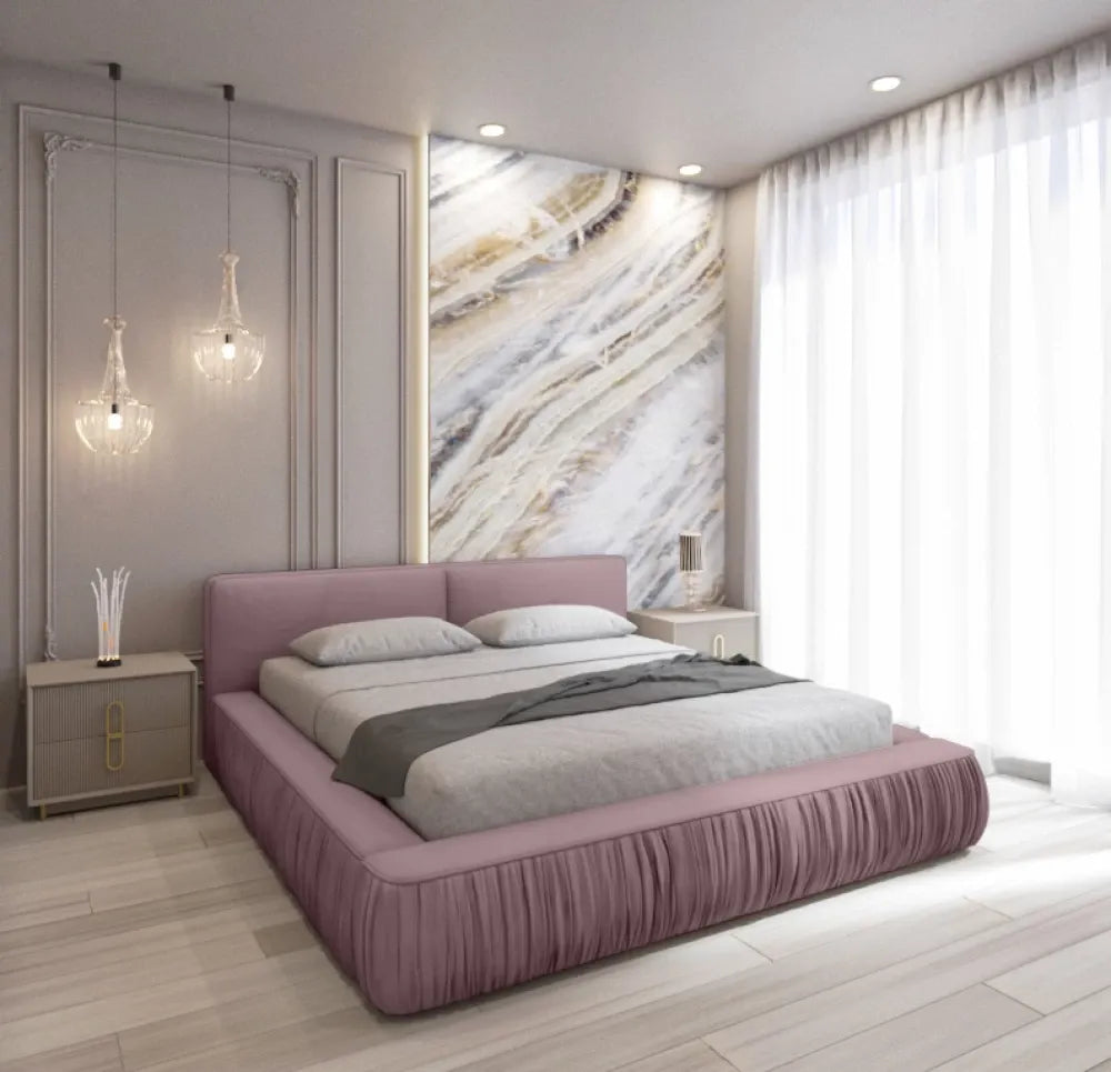 Pat 160x200cm tapitat cu Catifea Roz Naomi