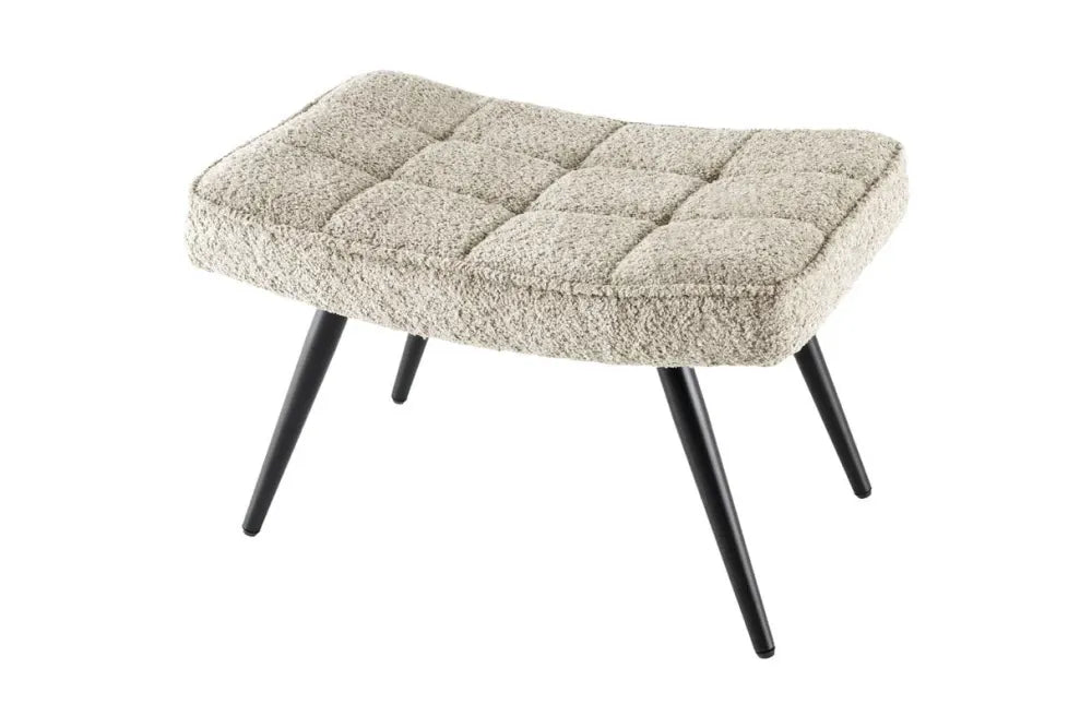 Puf din Metal Negru si Stofa boucle Grej H39xL60cm Scandinavia