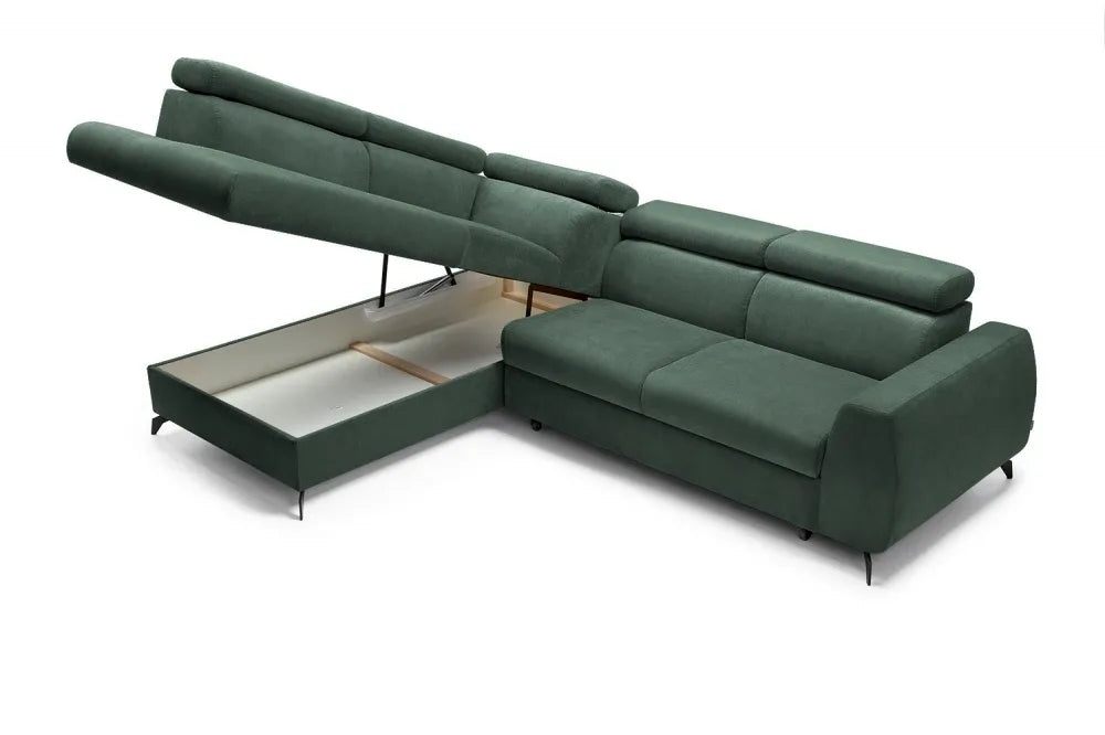 Coltar extensibil cu spatiu depozitare din Stofa Verde Stille