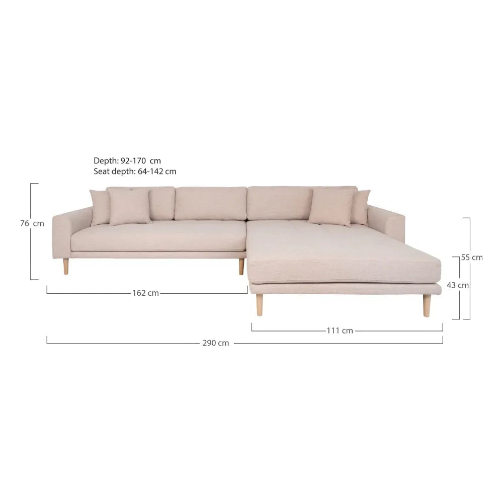 Coltar orientare dreapta cu picioare din Lemn de fag maro tapitat cu Stofa Bej L290xH76cm Lido