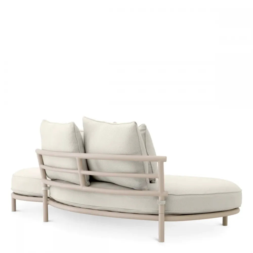 Canapea de exterior dreapta din Metal Bej si Stofa Alb/Gri H59xL220cm Laguno  Eichholtz
