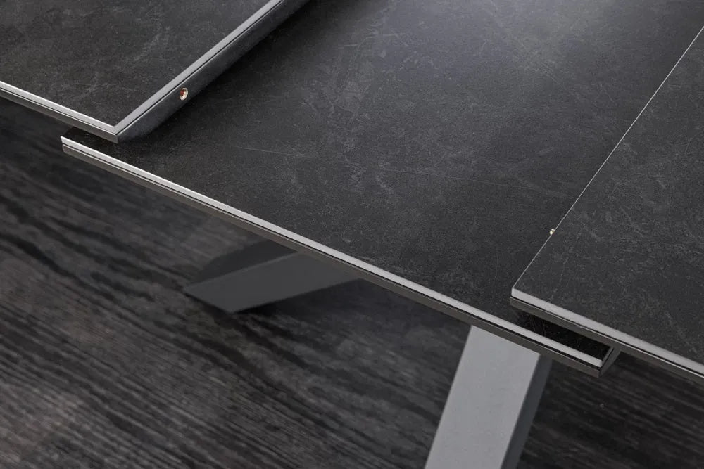 Masa din Sticla securizata/Ceramica Gri grafit si Metal Negru L160-200xH76cm Eternity