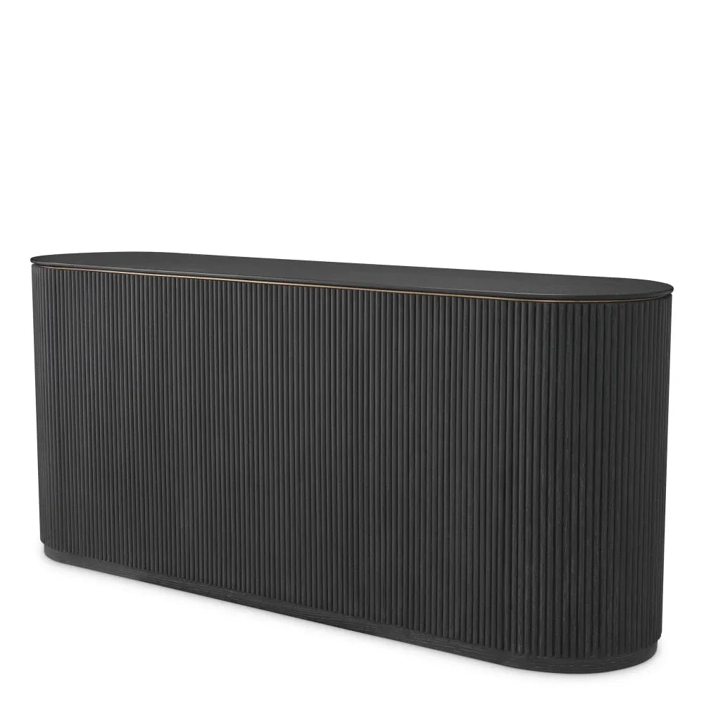 Comoda din Sticla Transparent si Furnir de stejar Gri carbune L180xH79cm Bogota Eichholtz