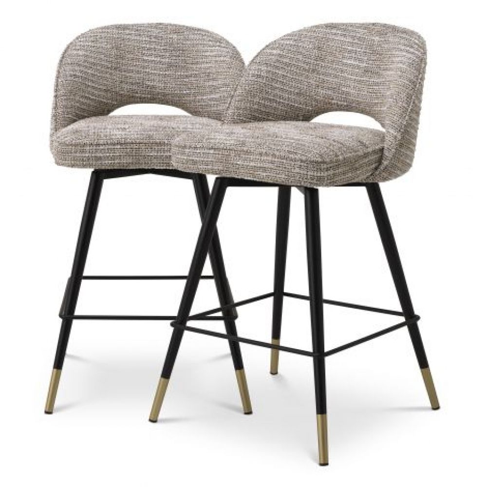 Set 2 scaune de insula rotative tapitat cu Material Textil Bej cu picioare din Metal Negru/Auriu H93xL51xA52cm Cliff