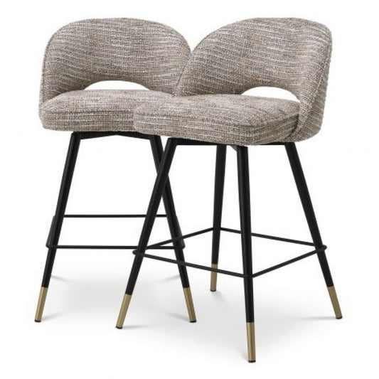 Set 2 scaune de insula rotative tapitat cu Material Textil Bej cu picioare din Metal Negru/Auriu H93xL51xA52cm Cliff