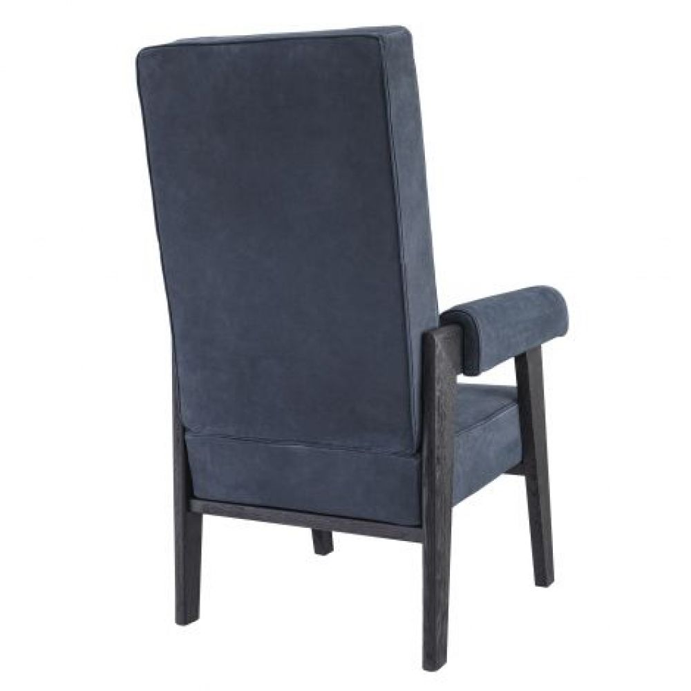 Fotoliu din Piele Albastru cu baza din Lemn masiv de stejar Negru H123xL70xA78cm Milo