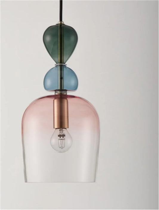 Pendul structura din Metal Negru/Auriu si abajur din Sticla Multicolor H185.5xL15.7cm IP20 MURANO