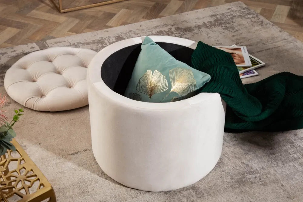 Puf cu spatiu de depozitare din Catifea Bej H43xD50cm Modern Barock