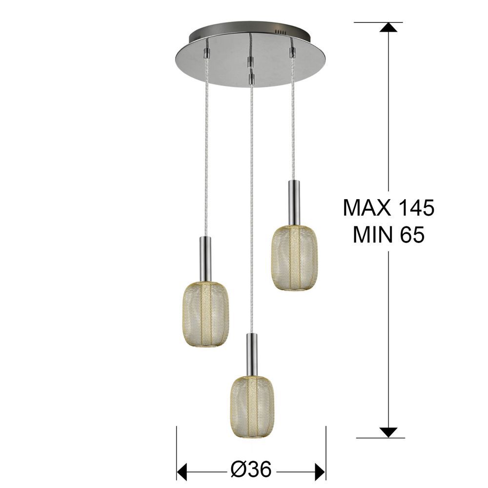 Lustra rotunda cu inaltime reglabila din Metal Auriu cu LED  D36xH145cm Micron