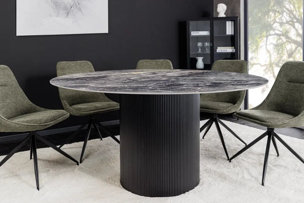Masa din Ceramica Gri cu efect de marmura si MDF Negru D120xH75cm Unique
