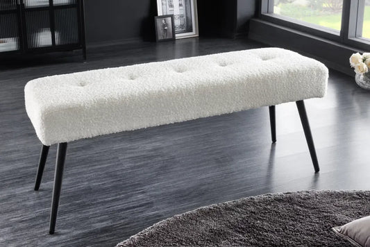 Bancheta din Metal Negru si Stofa boucle Alb H45xL100cm Boutique