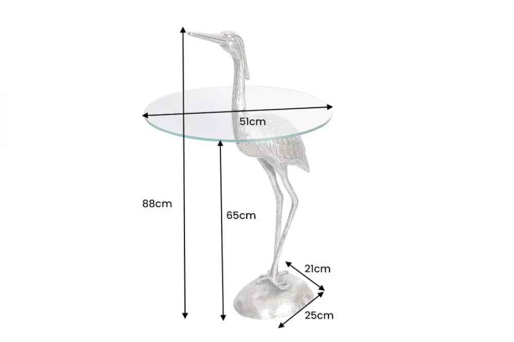 Masuta laterala din Sticla securizata Transparent si Metal Argintiu L50xH88cm Wildlife heron
