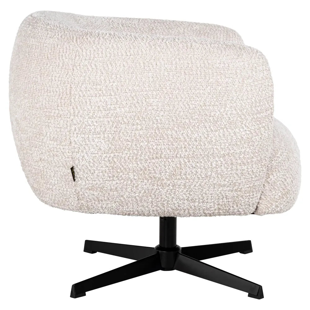 Fotoliu pivotant tapitat cu Stofa Be lovely Crem cu picioare din Metal Negru H75xL80xA80cm Estelle Richmond Interiors