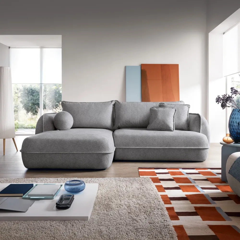 Coltar extensibil cu spatiu depozitare din Stofa Gri deschis Visby