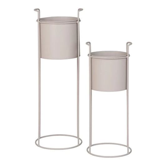 Set 2 ghivece din Metal Bej H50/65xD18/21,5cm Rabo