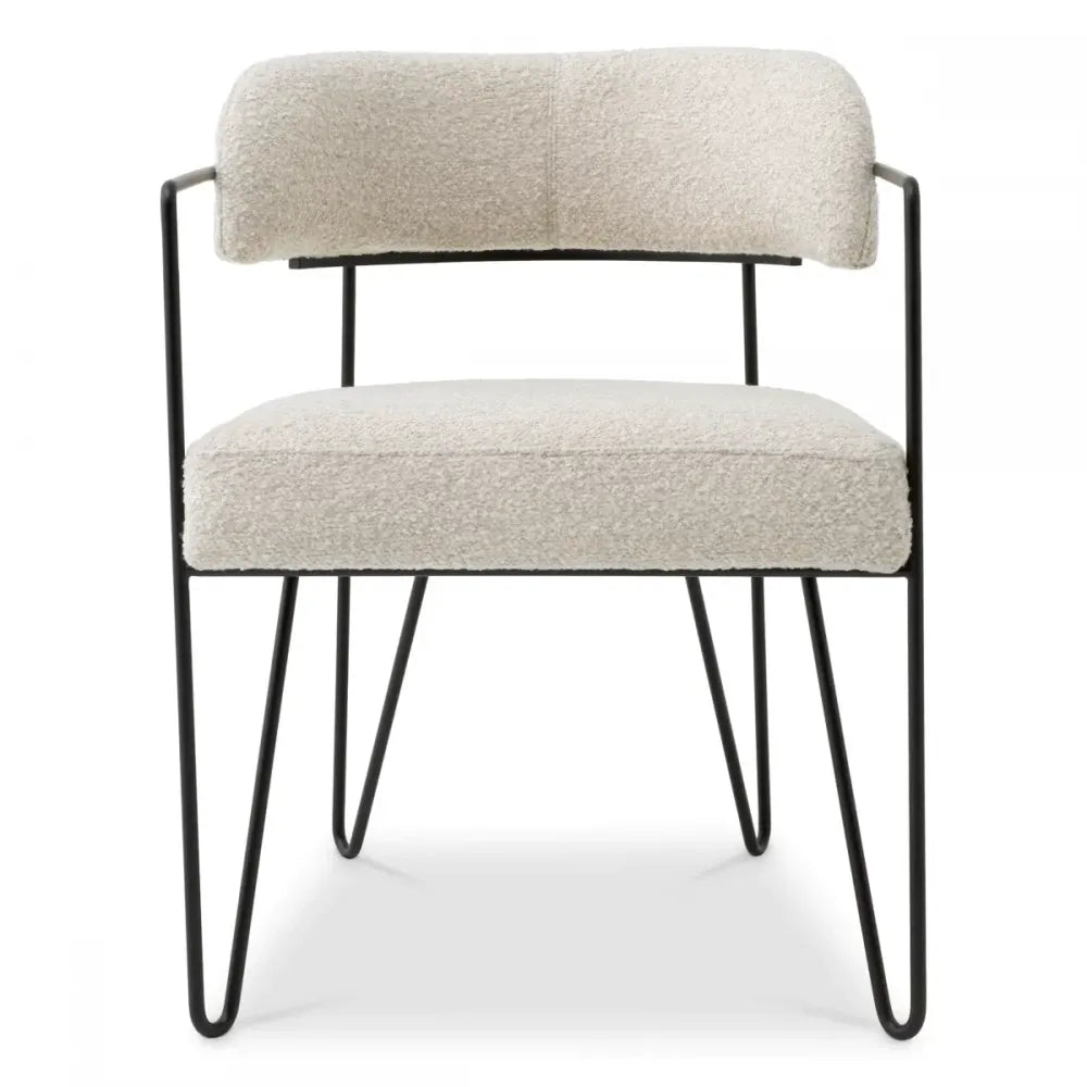 Scaun tapitat cu Stofa boucle Alb cu picioare din Metal Negru H74xL57xA59cm Giuseppe Eichholtz