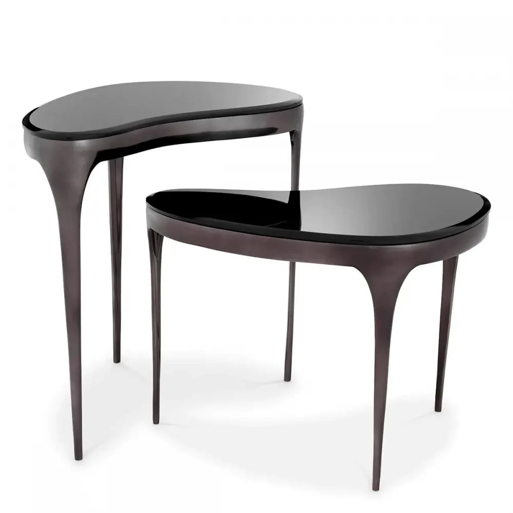 Set 2 masute laterale Asimetrice din Aluminiu Negru si Sticla Negru L61/64xl42/43cm Zena Eichholtz