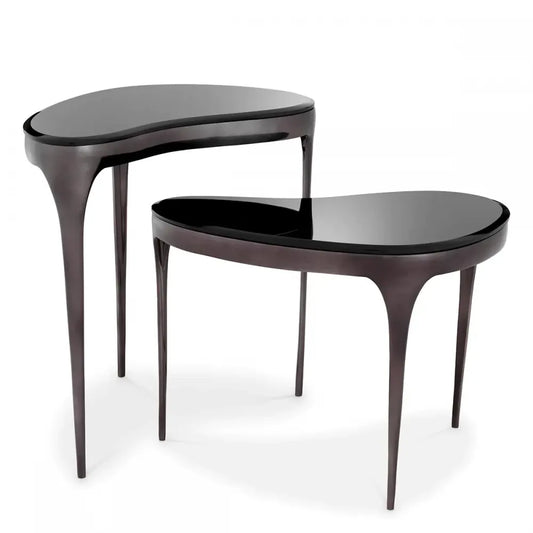 Set 2 masute laterale Asimetrice din Aluminiu Negru si Sticla Negru L61/64xl42/43cm Zena Eichholtz