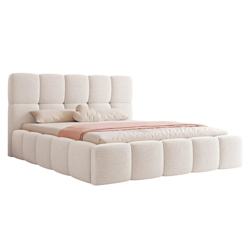 Pat 200 x 200 tapitat cu Stofa boucle Abriamo Alb Livia