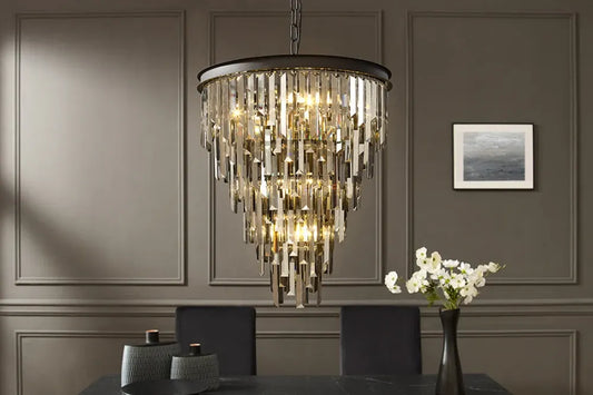 Candelabru din Metal Negru si Sticla Fumuriu D52xH58cm CRYSTAL