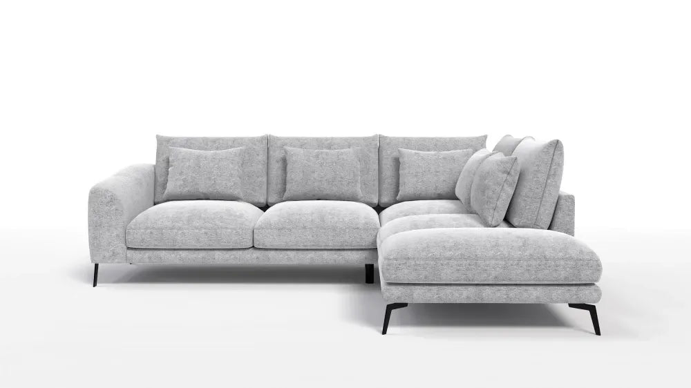 Coltar in forma de L tapitat cu Chenille Gri deschis Sajma 20 L292x228cm Aspen