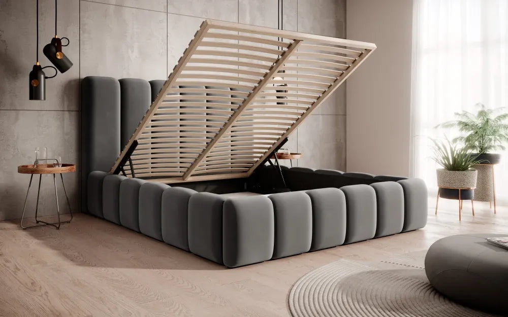 Pat 140 x 200 tapitat cu Catifea Monolith Gri Arden