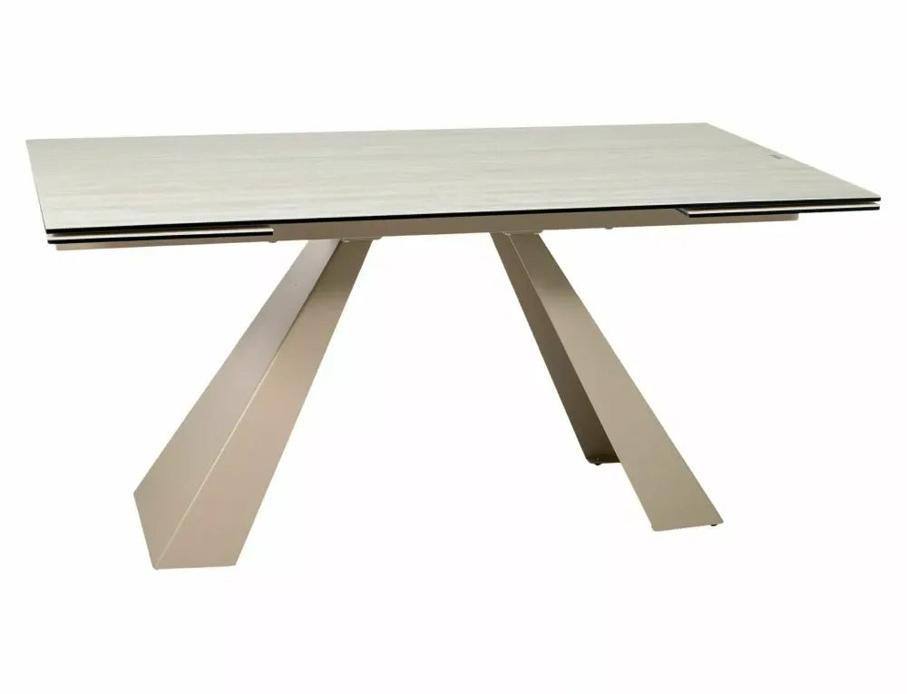 Masa extensibila din Metal Bej si Sticla securizata+Ceramica Bej mat L160-240xH77cm Salvadore
