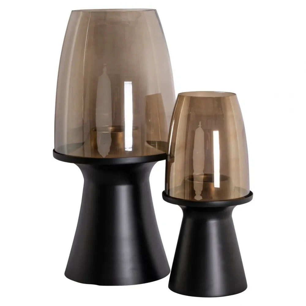 Suport lumanare din Metal/Sticla Negru D26xH55cm Vienna L Richmond Interiors