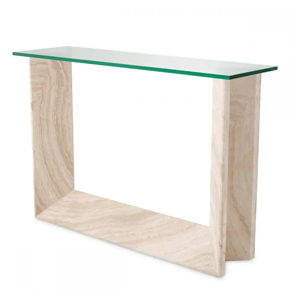 Consola din Sticla Transparent si Travertin Bej L120xH83.5cm Fortuna Eichholtz