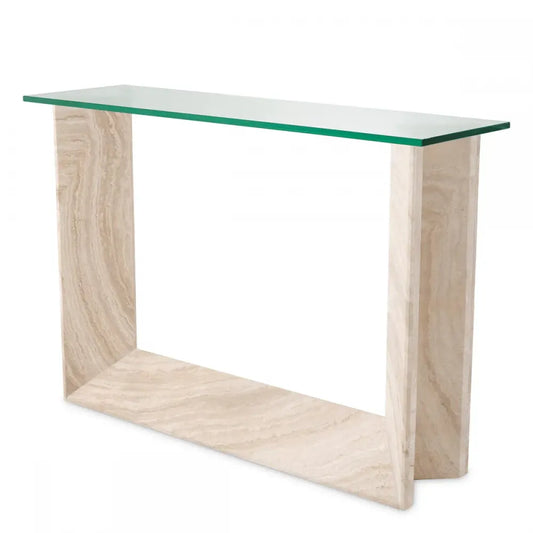 Consola din Sticla Transparent si Travertin Bej L120xH83.5cm Fortuna Eichholtz