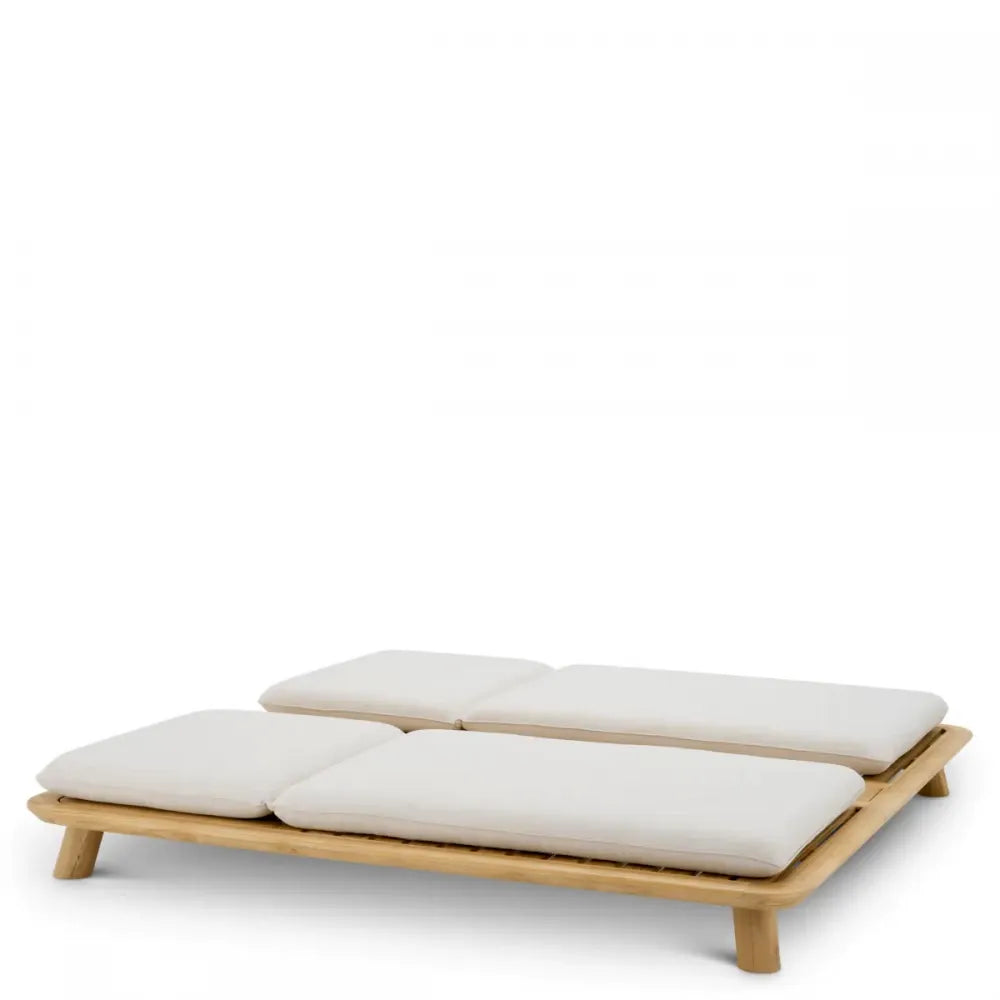 Sezlong dublu exterior din Lemn de tec Maro si Stofa Bej H96xL210cm Weston Eichholtz