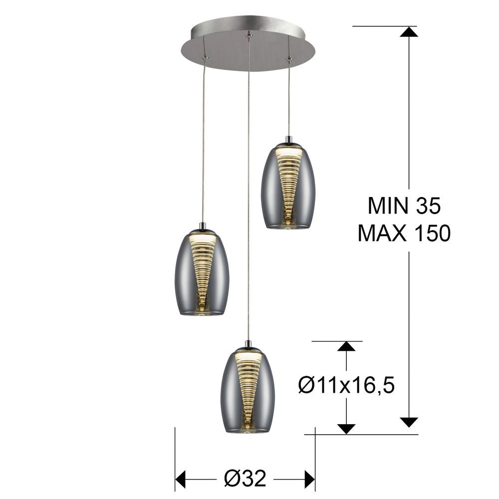 Lustra rotunda cu inaltime reglabila din Sticla Transparent cu LED  D30xH140cm Nebula