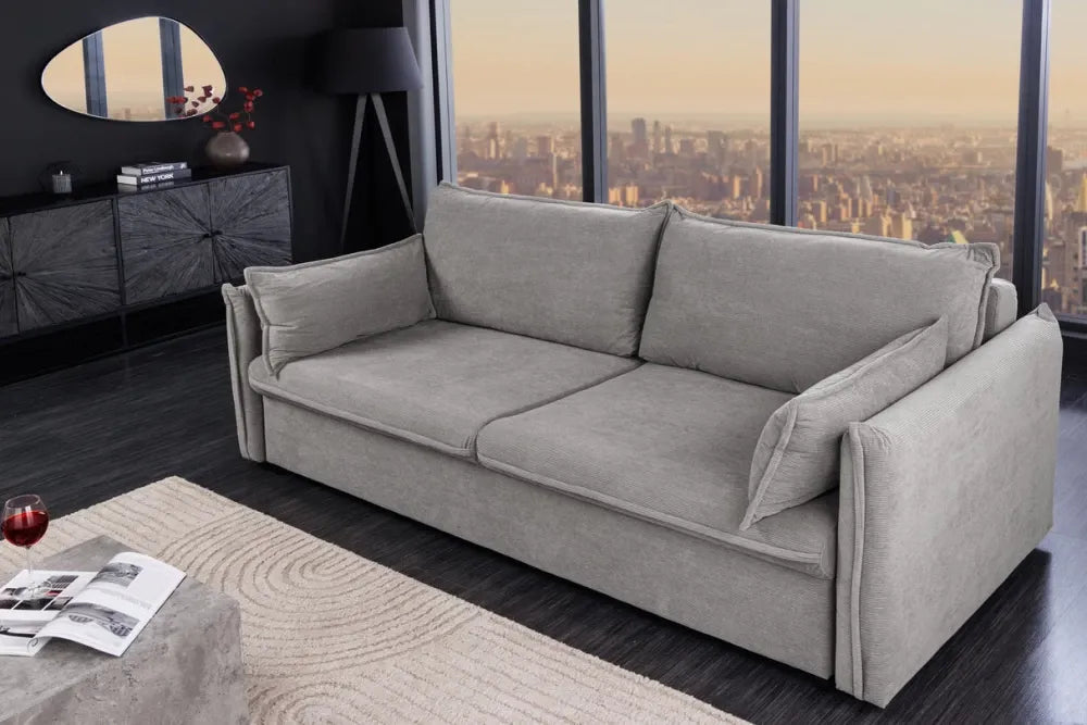 Canapea extensibila de 3 locuri tapitat cu Catifea raiata Gri L215cm Apartment