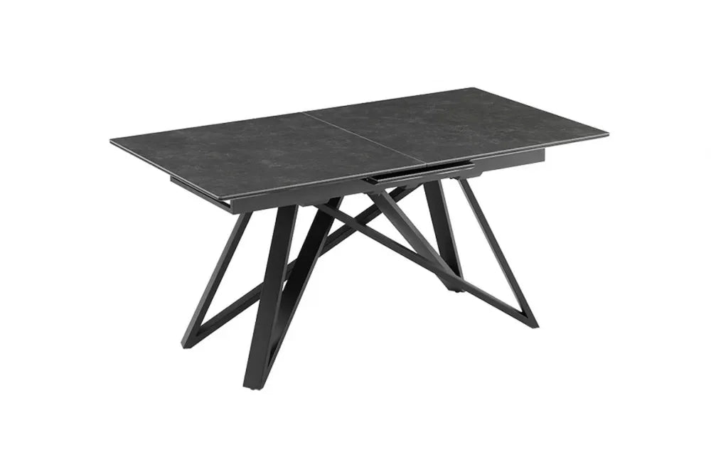 Masa din Sticla securizata/Ceramica Gri grafit si Metal Negru L160-200xH77cm Atlas
