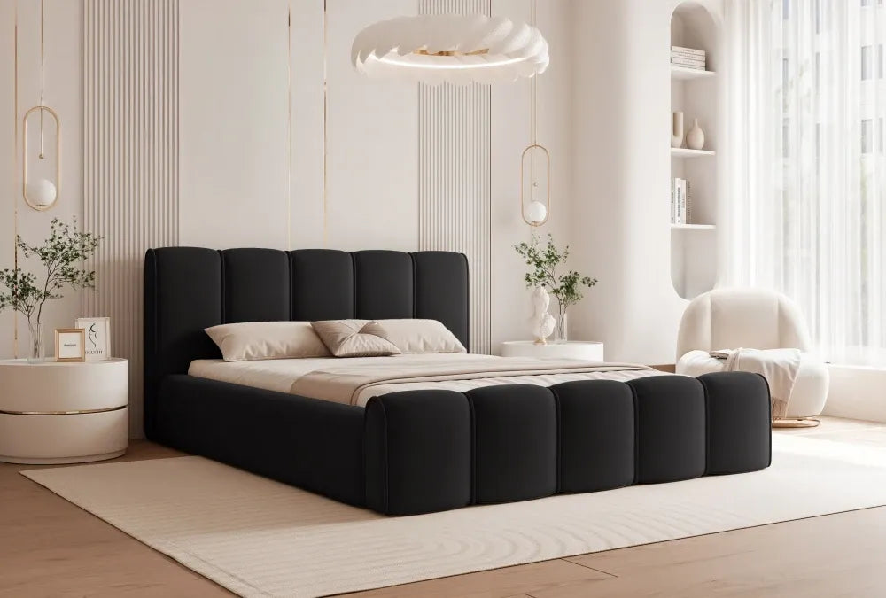 Pat 140 x 200 tapitat cu Catifea Dream velvet Negru Nero