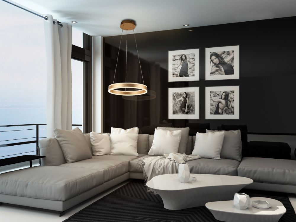 Lustra rotunda cu inaltime reglabila din Aluminiu Auriu cu LED  D50xH130cm Helia