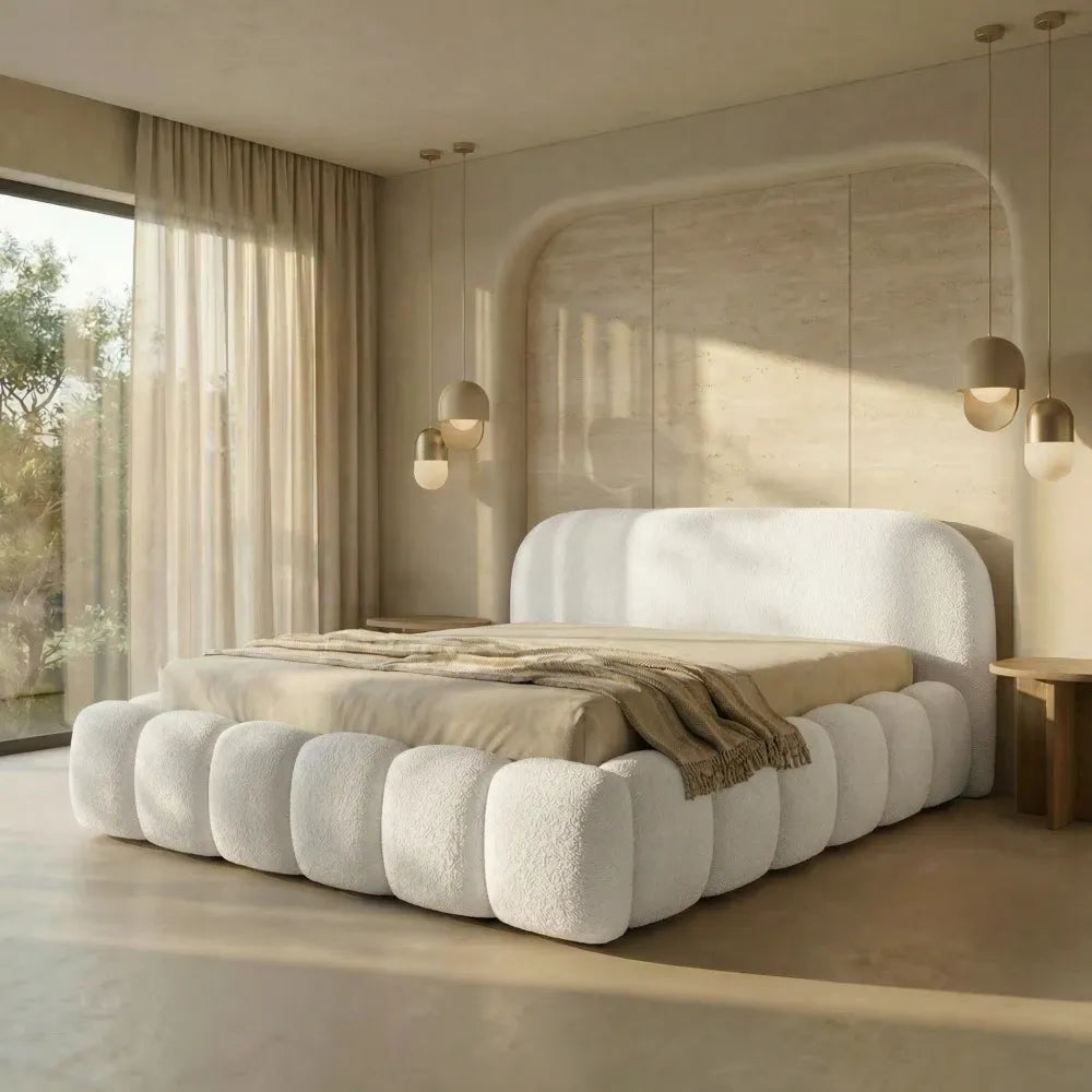 Pat tapitat cu material boucle Alb 180 x 200 Orlando slim