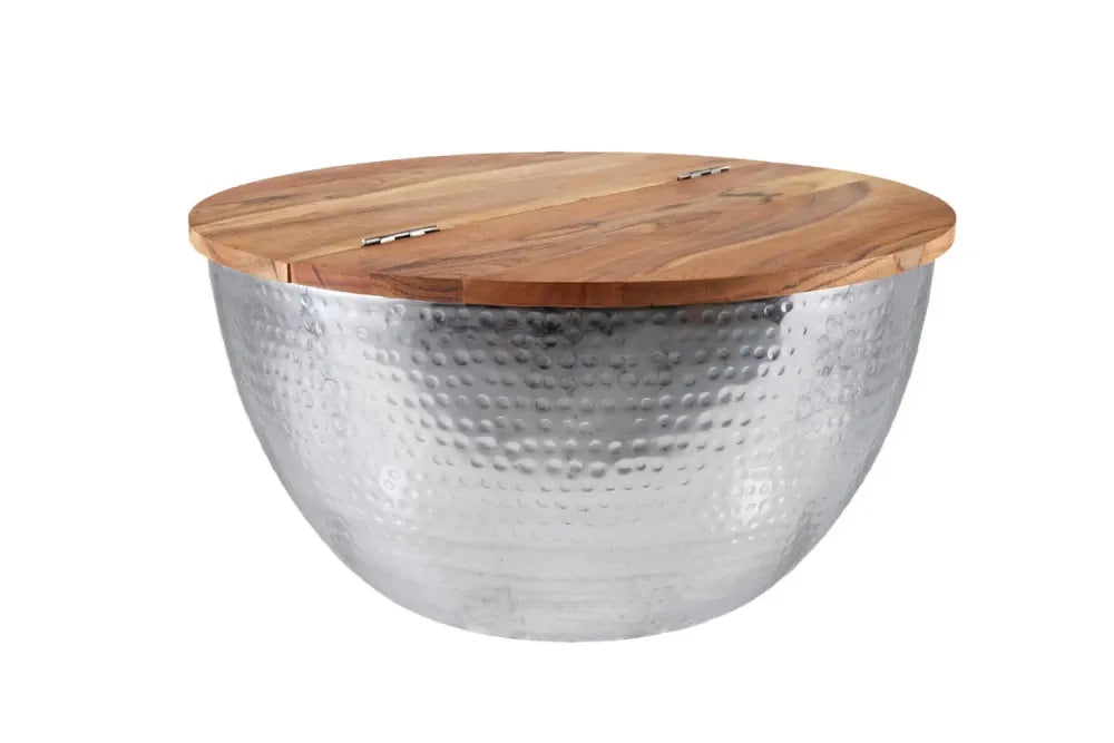 Masuta de cafea din Lemn de salcam Maro si Metal Argintiu L60xH32cm Orient