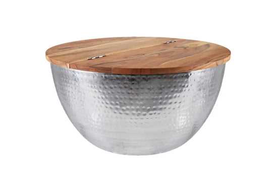 Masuta de cafea din Lemn de salcam Maro si Metal Argintiu L60xH32cm Orient
