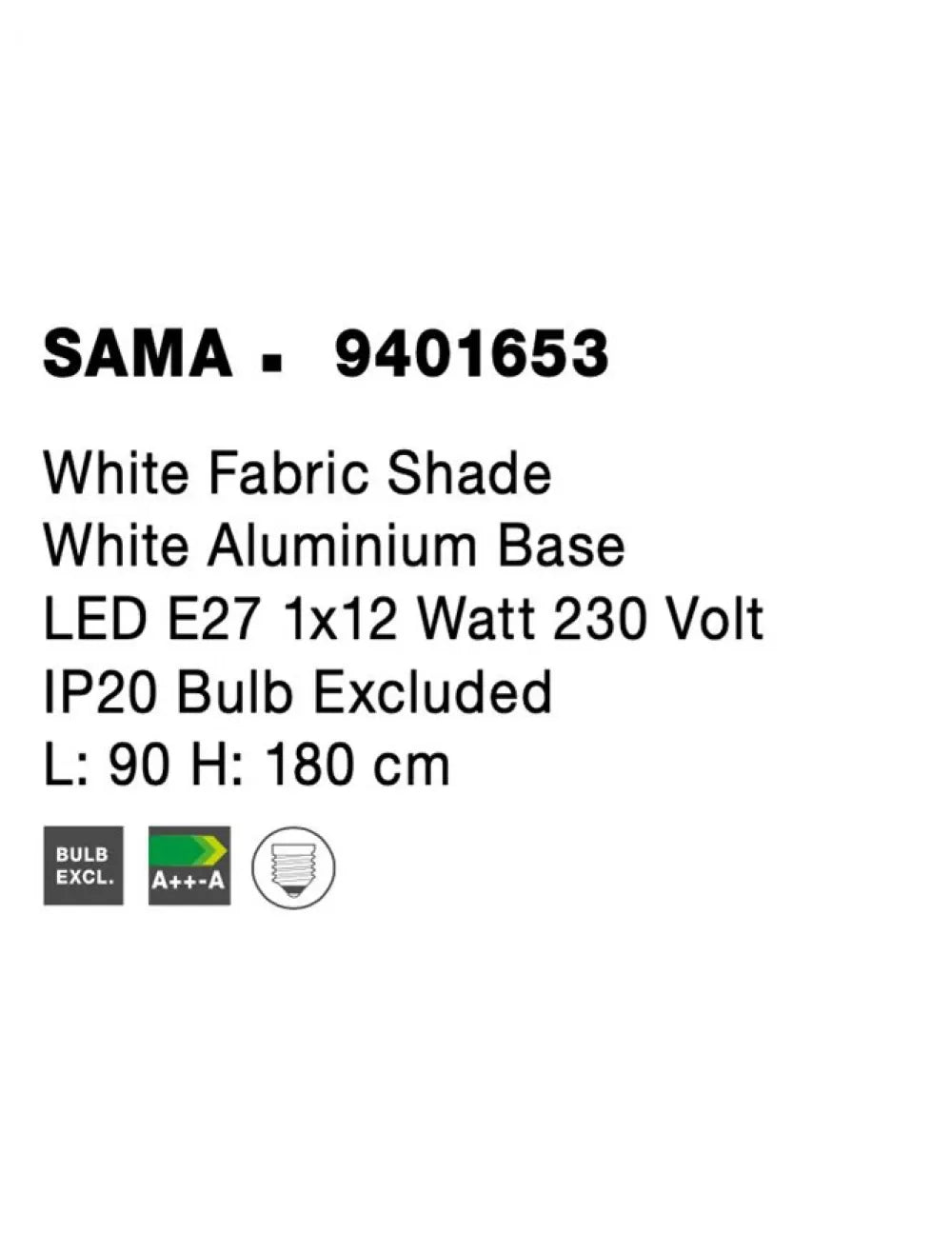 Lampa de podea structura din Aluminiu Alb si abajur din Textil Alb H180xL90cm IP20 SAMA